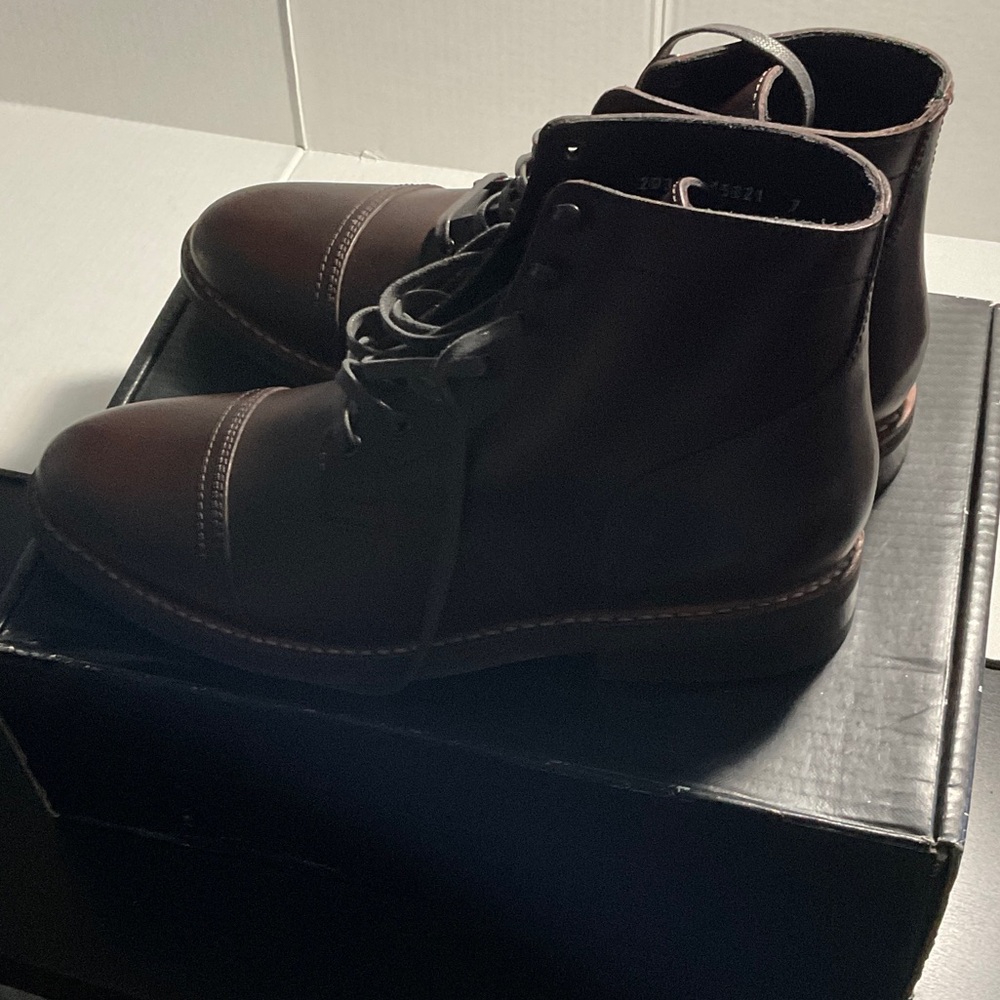 Thursday Boot Company Brown Leather Cap-Toe Lace-Up Boots - Picture 3 of 7